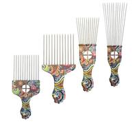 POPETPOP 4pcs Long Tooth Combs Detangle Wig Combs Hair Picks for Women Assorted Color Portable Retro Style Abs Material Steel Needle Won't Hurt Scalp for Pocket Storage and On-the-go Use
