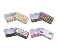 POPETPOP 4pcs Mini Rectangular Metal Tin Box Set, Small Card Storage Containers with Envelope, Tape, and Polka Dot Designs, Portable Craft and Storage for Travel and Desk Organization