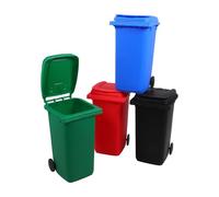 POPETPOP 4pcs Mini Trash Bin Pencil Holder Set for Desk, Small Plastic Desktop Waste Can with Lid and Wheels, Multi-color Pen Storage Organizer for Office and School Use