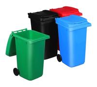 POPETPOP 4pcs Mini Trash Can Pen Holders with Lids and Wheels Compact Plastic Desktop Storage for School and Office Supplies