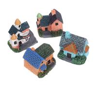 POPETPOP 4pcs Miniature Resin House Kit, Mini Fairy Garden Ornaments Tiny Resin Cottages, Micro Landscape Village Decorations for Dollhouse Accessories and Garden Scenes