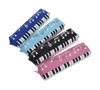 POPETPOP 4pcs Music Note Pencil Cases with Zipper for Girls Students, Black Blue Light Blue Pink, Rectangular School Pen Pouches for Back to School and Stationery Storage