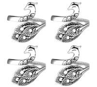 POPETPOP 4Pcs Peacock Style Yarn Winder Ring Set, Thimble Wool Threader for Knitting Crochet, Creative DIY Sewing Accessory Finger Hook for Crafting and Hand Sewing
