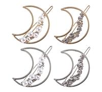 POPETPOP 4pcs Pearl and Rhinestone Moon Hair Barrettes Set Hollow Moon Hair Clips for Women Decorative for Bridal Daily Wear and Special Occasions