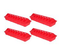 POPETPOP 4pcs Plastic Chicken Feeder Tray with Flip-top Lid, Small Poultry Feed Trough for Quail, Pigeons, Parrots and Birds, Red Small Size Bird Cage Feeding Dispenser for Livestock