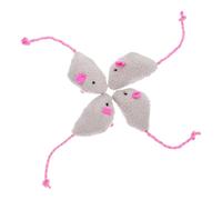POPETPOP 4pcs Realistic Plush Mouse Cat, Interactive Chew Resistant Teething for Indoor Cats and Kittens, Soft Light Gray Stuffed Pet for Exercise and Self-entertainment