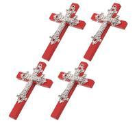 POPETPOP 4pcs Red Wooden Hair Clips with Cross Rivet Design, Non-slip Hold and Comfortable Wear, Handcrafted Flower Vine Hair Accessories for Casual Occasions and Daily Outfit