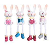 POPETPOP 4pcs Resin Easter Bunny Figurines with Dangling Legs: Cute Rabbit Shelf Sitters for Desktop, Bookshelf and Spring Home Decor