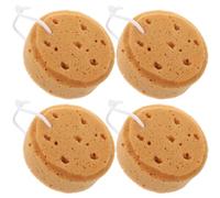 POPETPOP 4pcs Round Bath Sponge Body Loofah Exfoliating Shower Scrubber Set for Adults, Brown Soft Shower Sponges for Body Cleaning and Skin Care