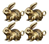 POPETPOP 4pcs Vintage Brass Rabbit Keychain Charms Fine Workmanship, Never Goes of Style, for Necklace Pendant and DIY Projects
