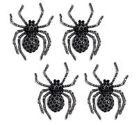 POPETPOP 4pcs Vintage Halloween Spider Brooch Pin Set, Retro Black Zinc Alloy Rhinestones, Sturdy Non-fade Brooches for Scarfs and Outfit Decoration