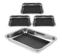 POPETPOP 4pcs Wax-lined Stainless Steel Dissecting Pan with Thickened Edge and Antislip Design, 31x21cm Dissection Tray for Biology Labs and Homeschool Science Practicals