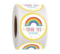 POPETPOP 500pcs Rainbow Party Stickers Roll, Round Seal Labels for Envelopes and Boxes, Decorative Thank You Stickers for Wrapping and Baking Seals