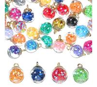 POPETPOP 50pcs 16mm Glass Crystal Ball Pendant Charms Mixed Colors for DIY Earrings Necklace Accessories Handmade Hanging Ornaments Craft Jewelry Supplies Random Color