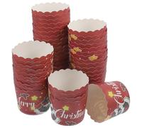 POPETPOP 50pcs Christmas Party Cupcake Wrappers Red Base Celestial and Christmas Tree Design Paper Baking Cups for Muffins and Desserts