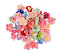 POPETPOP 50pcs Knitted Woolen Flower Patches DIY Decoration for Clothes Handmade Floral Applique Embellishments Sewn Garment Accessories for Hats Bags Crafts Random Color