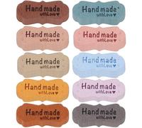 POPETPOP 50pcs Leather Labels Clothes Labels with Delicate Patterned Design Pre-drilled Holes Wear Resistant Assorted Colour Compact Style for Sewing Hats and Crafts