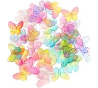 POPETPOP 50pcs Mini Butterfly Shape Ornaments for DIY Crafts, Acrylic Rainbow Gradient Nail Art Decorations, Small Phone Case and Hair Clip Adornments, Random Colors