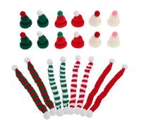 POPETPOP 50pcs Mini Christmas Knit Hats and Tiny Scarf Set for Dolls and Bottle Decorations, Mini Beanie Caps Santa Claus and Snowman Ornament Craft Supplies for Holiday DIY