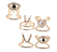 POPETPOP 5pcs Adjustable Rhinestone Fingernail Tip Rings for Women Manicure Jewelry with Open Design Stylish Nail Rings for Parties and Everyday Confidence Boost