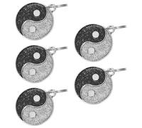 POPETPOP 5pcs Black 23mm Round Tai Chi Pattern Dog Id Tags Zinc Alloy Pet Name Plates Engraved Puppy and Cat Collar Accessories for Pet Identification