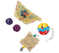 POPETPOP 5pcs Chicken Set for Pet Birds and Chickens Hanging Feeder Bamboo Weaving and Plastic Balls Designed to Pet Bird Health and Provide Entertainment Random Color