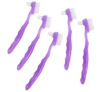 POPETPOP 5pcs Denture Cleaning Brushes Double-Sided Toothbrushes for False Teeth and Partial Dentures with Nylon Bristles and Plastic Handle Portable for Travel and Business Trips
