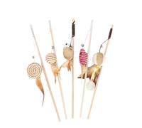 POPETPOP 5pcs Feather Mouse Cat Teaser Wand with Bell Wooden Interactive Cat Toy for Kitten Training and Playing Indoor Stimulation Toy Style