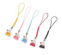 POPETPOP 5pcs Fortune Cat Hanging Ornaments with Copper Bells for Bag and Mobile Phone Decoration, Compact Lucky Cat Charms as Accessories Random Color