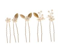 POPETPOP 5pcs Gold Four-leaf Clover Hair Pins Set Bridal Wedding Hair Forks with Five-petal Flower Design for Brides and Special Occasions