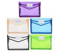 POPETPOP 5pcs Mesh Document Organizer Bag with Snap Button Closure and Extrawide Gusset, A4 Plastic File Folder with Label Pocket for Workspace Organisation and Commutes