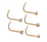 POPETPOP 5pcs Nose Studs Gold Screw Nose Rings Hypoallergenic Stainless Steel Corkscrew for Women Daily Party Wedding