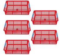 POPETPOP 5pcs Red Plastic Desktop Storage Basket Set Stackable Mesh Organizer with Handles for Office Files, A4 Documents, Snacks, Fruit, and Smooth Edges, Modern Design for Classroom