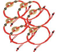 POPETPOP 5pcs Red String Braided Bracelet for Women with Copper Coins, Minimalist Vintage Style, Made of Alloy and Cotton Rope, Easy to Wear and Sturdy, for Feng Shui and Friendship