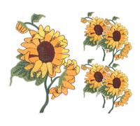 POPETPOP 5pcs Sunflower Iron on Embroidery Patches Floral Appliques for Clothing DIY Accessories Stick-on Fabric Sew Patches Set for Jackets Jeans Bags