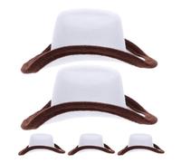 POPETPOP 5pcs White Mini Cowboy Hat Wine Bottle Covers Reusable Polyester Non-woven Fabric Caps for Celebrations and Holidays Stylish Classic Party Decoration