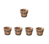 POPETPOP 5pcs Wooden Beer Barrel Planter Rustic Garden Flower Pot Half Barrel Planter Handles for Indoor Outdoor Decor