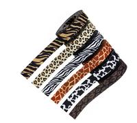 POPETPOP 6 Rolls 1.6cm Leopard Print Ribbon Set, 5 Yards Each, Fabric Ribbon for Wrapping, Birthday Bows, and Craft Projects with Jungle Animal Patterns