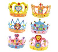POPETPOP 6-Set Birthday Party Tiara Crown Craft Kit for and Adults, Thickened Princess Crowns with Rhinestone Stickers, Blue Pink Yellow Orange Colors, DIY Party Accessories for