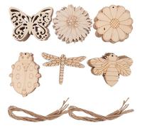 POPETPOP 60pcs Wooden Blank Craft Slices Set with Butterfly, Dragonfly, Bee, Beetle Flower Designs, Unfinished Wood Ornaments for DIY Hanging Crafts and Home Decoration