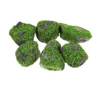 POPETPOP 6pcs Artificial Fake Moss Rocks for Fish Tank Decor and Craft Projects, Portable Foam Stone Mini Rockery Decoration with Rock and Ball Shapes, for Tabletop Greenery and Vase