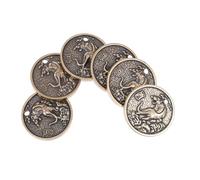 POPETPOP 6pcs Brass Craft Zodiac Tiger Hanging Pendants Retro Keychain Charms DIY Decor Small Vintage Brass Coins Suitable for Home Decoration