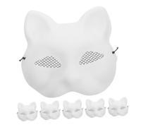 POPETPOP 6pcs Cat and Fox Half Face Masks DIY Unpainted White Blank Masquerade Masks Lightweight Breathable for Halloween Cosplay Carnival Party Decorations