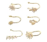 POPETPOP 6pcs Clip Nose Ring U Shaped Adjustable Nose Cuff for Women Star Moon Leaf Flower Designs