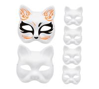 POPETPOP 6pcs DIY Paintable Cat Face Paper Masks Blank Animal Mask for Halloween Birthday Costume Party Art Class Masquerade Cosplay Supplies