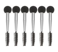 POPETPOP 6pcs Dual-head Makeup Applicators with Sponge Tips, Black and Silver Eyebrow Eyelash Brushes, Liquid Makeup Sponges for Precision Brow Stamping and Face Foundation Application,