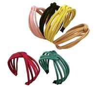 POPETPOP 6Pcs Fabric Covered Headbands for Women and Knotted Stylish Hairbands in Yellow Black Khaki Dark Green Wine Red Pink Soft and Comfortable Hair Accessories for Yoga Makeup Daily