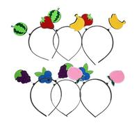 POPETPOP 6pcs Fruit Headbands with Watermelon Banana Strawberry Grape Blueberry Peach Designs Comfortable Soft Hair Accessories for Adults Summer Party and Holiday Fun Hairbands
