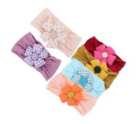 POPETPOP 6pcs Girl Flower Headbands Elastic Cotton Newborn Headband Set with Pink Polka Dot for Hair Accessories