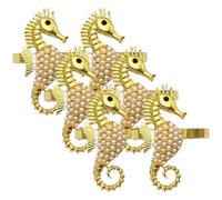 POPETPOP 6pcs Golden Seahorse Metal Napkin Rings for Wedding Ceremonies and Banquets, Table Setting Decoration Napkin Buckles Expressing Respect for Guests